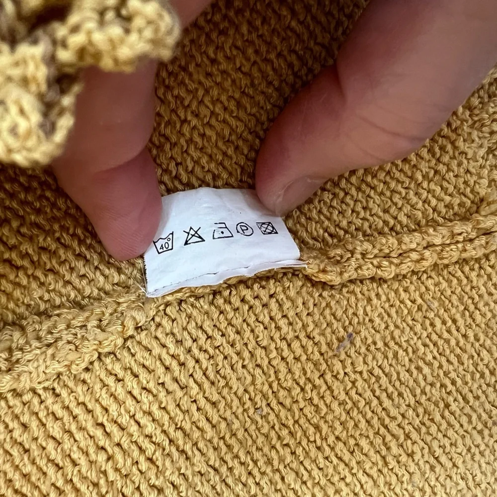 Lacoste Hungarian Fray Fringe Linen Cotton Vintage Cardigan, Mustard Yellow, M - Picture 9 of 9